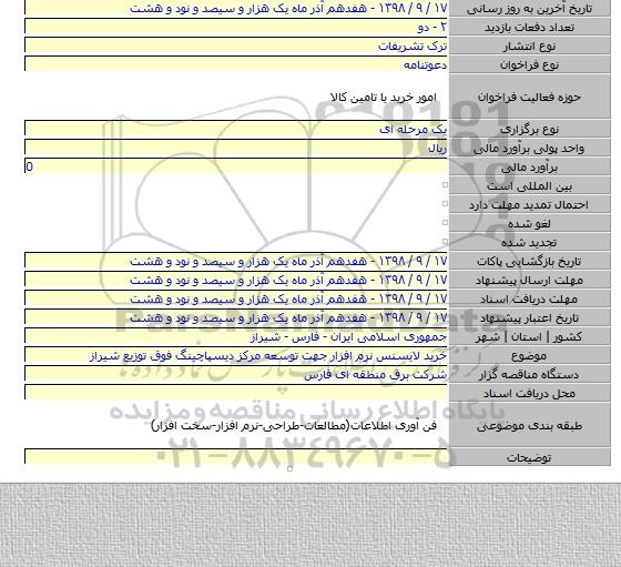 خرید لایسنس نرم افزار  جهت توسعه مرکز دیسپاچینگ فوق توزیع شیراز