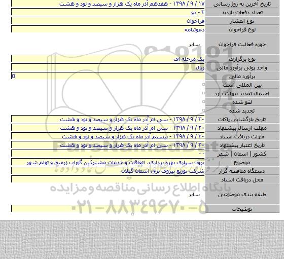 برون سپاری بهره برداری، اتفاقات و خدمات مشترکین گوراب زرمیخ و تولم شهر