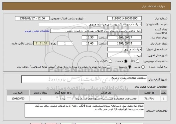 استعلام استعلام مطالعات بهدان وچرمه.