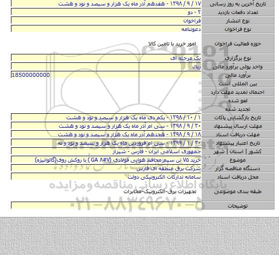 خرید ۷۵ تن سیم محافظ هوایی فولادی (۷#۸ GA ) با روکش روی(گالوانیزه)