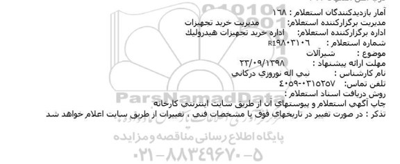 استعلام, استعلام شیرآلات  