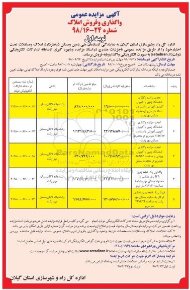 مزایده مزایده فروش املاک و مستغلات نوبت اول 