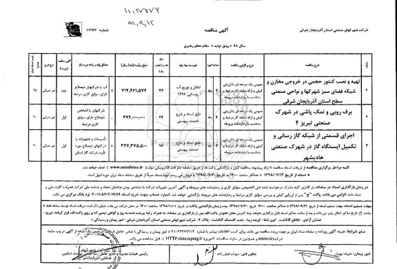 مناقصه , مناقصه تهیه و نصب کنتور حجمی در خروجی مخازن...