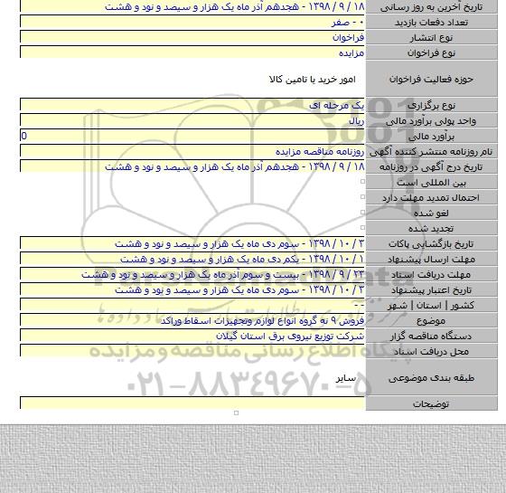 فروش ۹ نه گروه انواع لوازم وتجهیزات اسقاط وراکد