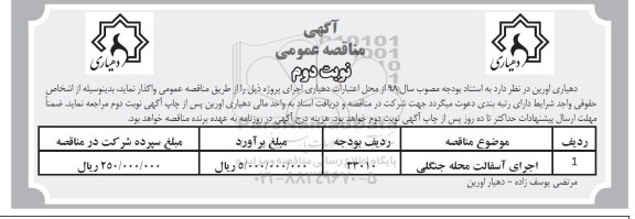 مناقصه، مناقصه اجرای آسفالت- نوبت دوم 
