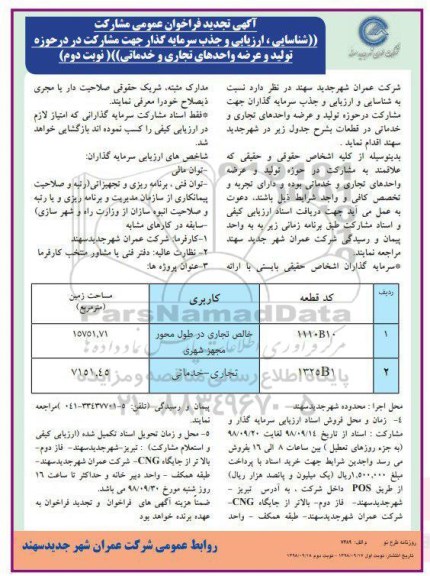 تجدید فراخوان ، تجدید فراخوان عمومی مشارکت  - نوبت دوم