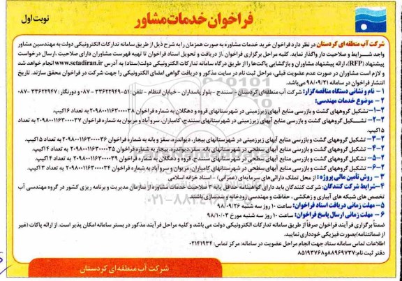 فراخوان, تشکیل گروههای گشت و بازرسی منابع ابهای زیرزمینی 
