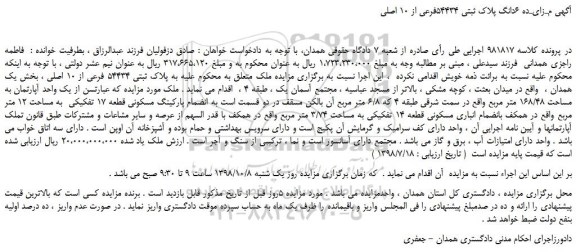 مزایده، مزایده 6دانگ پلاک ثبتی 54434فرعی از 10 اصلی 