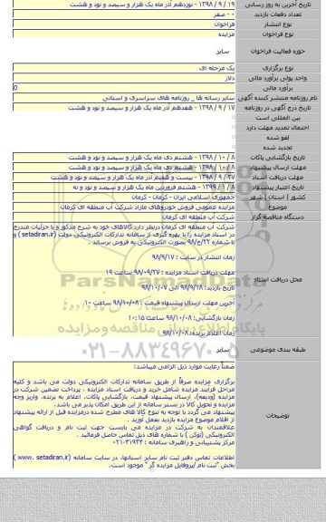 مزایده عمومی فروش خودروهای مازاد شرکت آب منطقه ای کرمان