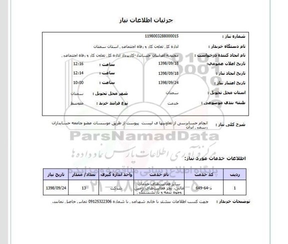 استعلام انجام حسابرسی از تعاونیها ی لیست  پیوست از طریق موسسات عضو جامعه حسابداران رسمی ایران