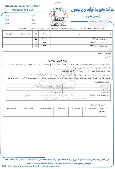 استعلام، استعلام روغن بهران بردبار 320... 