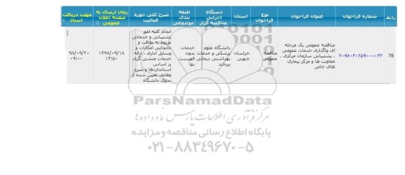 مناقصه, مناقصه واگذاری خدمات عمومی، پشتیبانی سازمان 