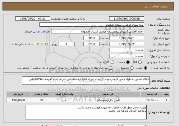 استعلام کانال کشی به طول حدود 30مترجهت اگزاست یاورق گالوانیزه 0.6میلی متر به تعداد4دریچه 60*60تایلی 