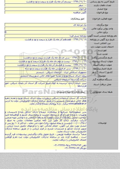پروژه  اجرای شبکه توزیع و تغذیه  حفره های خالی شهرستان شبستر