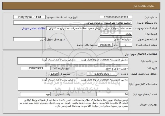 استعلام دوربین مداربسته ومتعلقات مربوط مارک ورتینا      درضمن پیش فاکتور ارسال گردد
