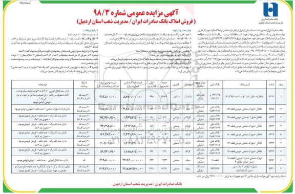 آگهی مزایده مزایده فروش املاک کاربری مسکونی و صنعتی نوبت دوم