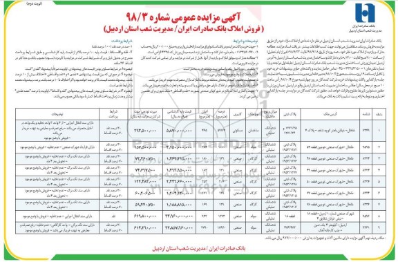 آگهی مزایده مزایده فروش املاک کاربری مسکونی و صنعتی نوبت دوم 