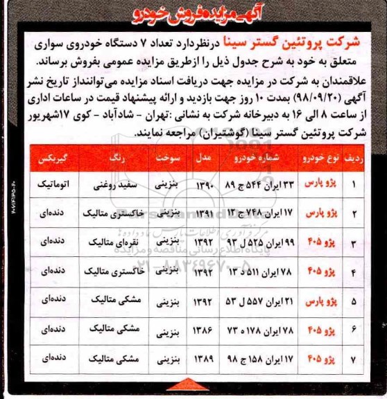 مزایده , مزایده فروش خودرو