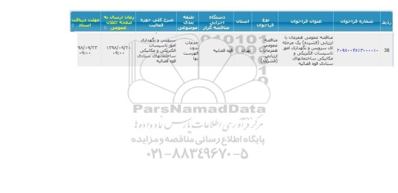 فراخوان سرویس و نگهداری امور تاسیسات الکتریکی و مکانیکی ساختمان های ..