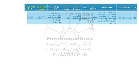 مناقصه دو عدد مخزن پیش ساخته 1000 مترمکعبی