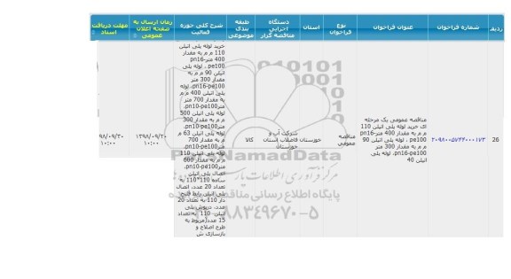 مناقصه خرید لوله پلی اتیلن