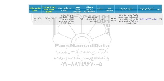 مناقصه خرید لوله چدنی نشدن داکتیل
