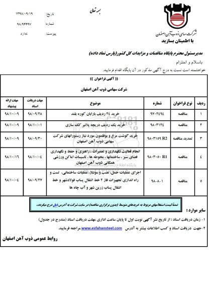 فراخوان , فراخوان خرید 24 ردیف بارابان کوره بلند...