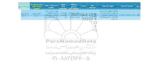 مناقصه تهیه ساخت نصب و اجرای کارهای باقیمانده الکتریکال و هیدرومکانیکال 