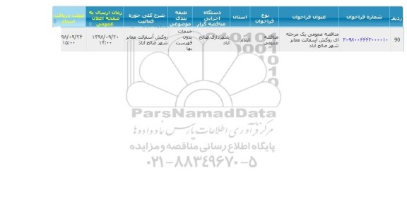 مناقصه ، مناقصه روکش آسفالت معابر شهر