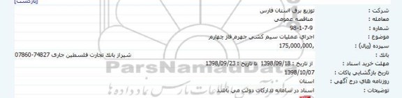 مناقصه عمومی، مناقصه اجرای عملیات سیم کشی فاز چهارم 