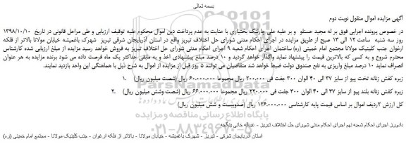 مزایده، مزایده فروش زیره کفش زنانه تخت پیو و... نوبت دوم