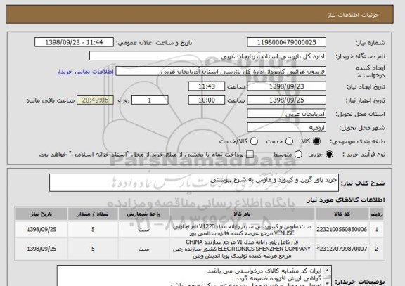 استعلام خرید پاور گرین و کیبورد و ماوس به شرح پیوستی 