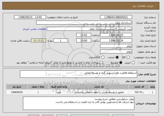 استعلام استعلام فعالیت دفتر تسهیل گری و توسعه محلی