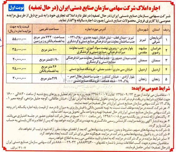 مزایده، مزایده واگذاری واحد تجاری 