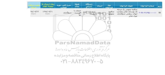 مناقصه, مناقصه بهسازی معابر و هدایت آبهای های سطحی جدولگذاری نهری معابر