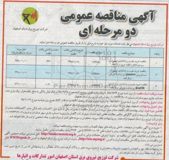 مناقصه , مناقصه خرید، نصب و راه اندازی تجهیزات سیستم اعلام و اطفا حریق مرکز داده...