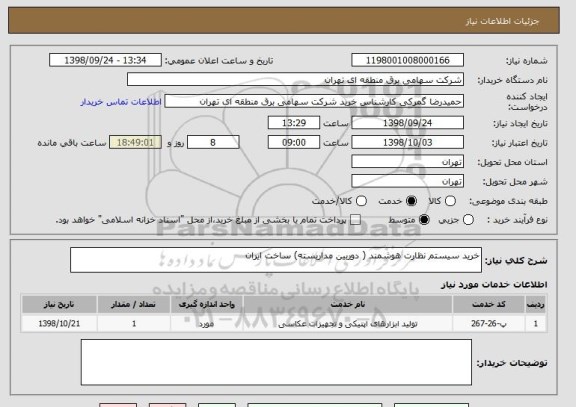 استعلام خرید سیستم نظارت هوشمند ( دوربین مداربسته) ساخت ایران