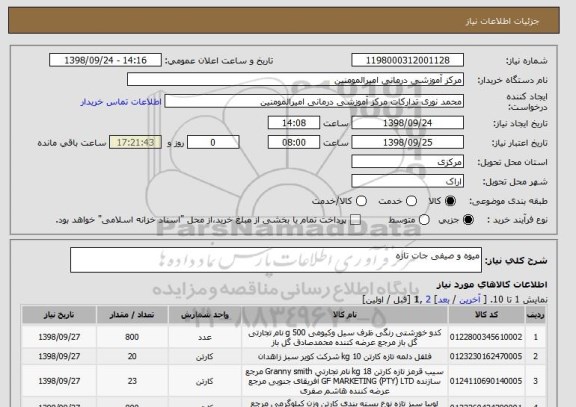 استعلام میوه و صیفی جات تازه