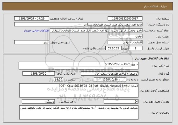 استعلام سویچ Cisco مدل SG350-28