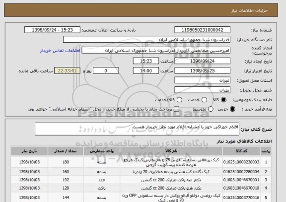 استعلام اقلام خوراکی خود یا مشابه اقلام مورد نظر  خریدار هست, سایت ستاد