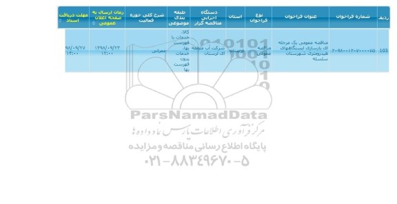 مناقصه, مناقصه بازسازی ایستگاه های هیدرومتری