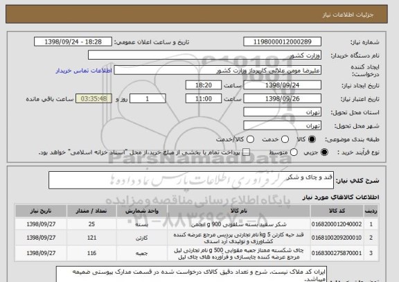 استعلام قند و چای و شکر