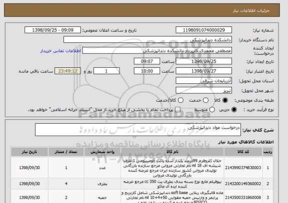 استعلام درخواست مواد دندانپزشکی