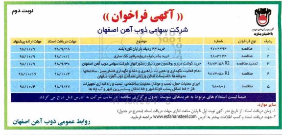 فراخوان , فراخوان خرید 24 ردیف بارابان کوره بلند... - نوبت دوم