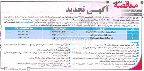 تجدید مناقصه عمومی، تجدید مناقصه عمومی احداث سایبان ... نوبت دوم 
