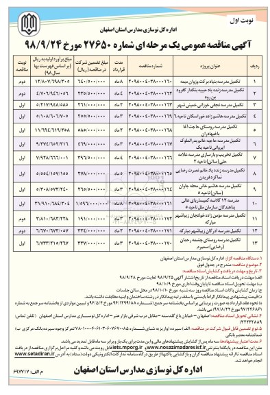 آگهی مناقصه عمومی ، مناقصه تکمیل مدرسه  ...