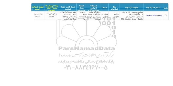 مناقصه, مناقصه واگذاری خدمات دستیاری دندانپزشکی کلینیک