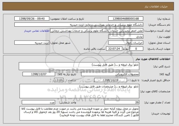 استعلام تابلو  برق ایزوله و ...( طبق فایل پیوست)