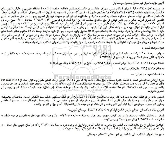 مزایده، مزایده فروش سهام سپرده شده 
