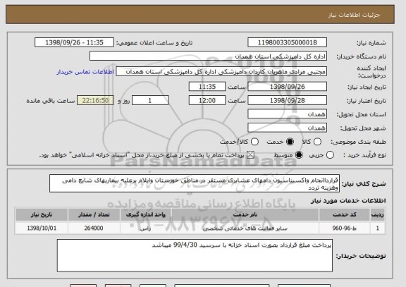 استعلام قرارداانجام واکسیناسیون دامهای عشایری مستقر در مناطق خوزستان وایلام برعلیه بیماریهای شایع دامی وهزینه تردد 